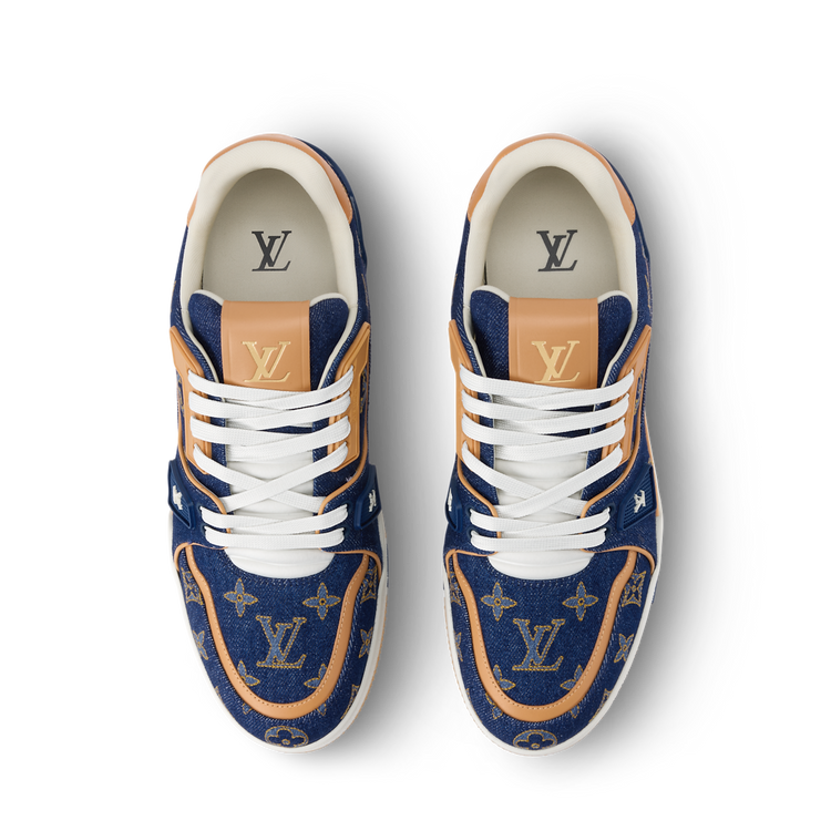 LOUIS VUITTON DENIM TRAINERS ‘CALF LEATHER TRIM’