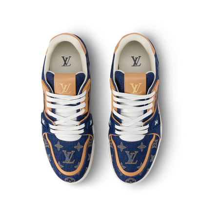 LOUIS VUITTON DENIM TRAINERS ‘CALF LEATHER TRIM’