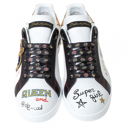 Dolce & Gabbana White Leather Crown Patch Lace Up Sneakers