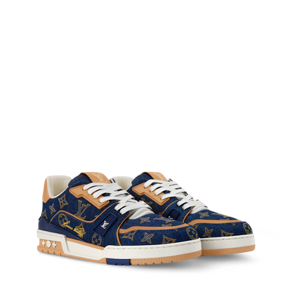 LOUIS VUITTON DENIM TRAINERS ‘CALF LEATHER TRIM’