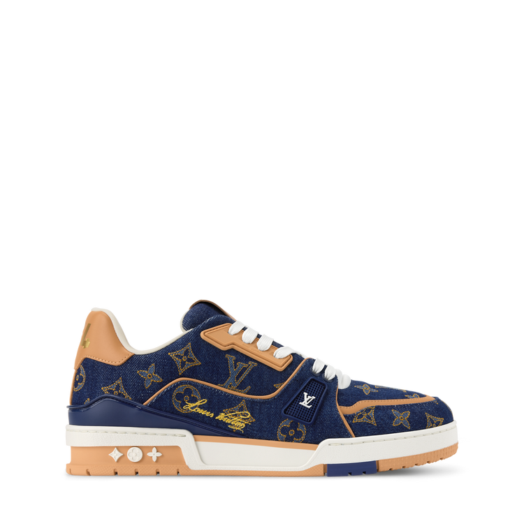 LOUIS VUITTON DENIM TRAINERS ‘CALF LEATHER TRIM’